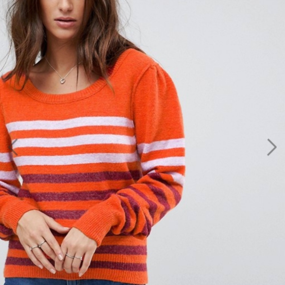 NWT Free People Complete Me Stripe Pullover Orange